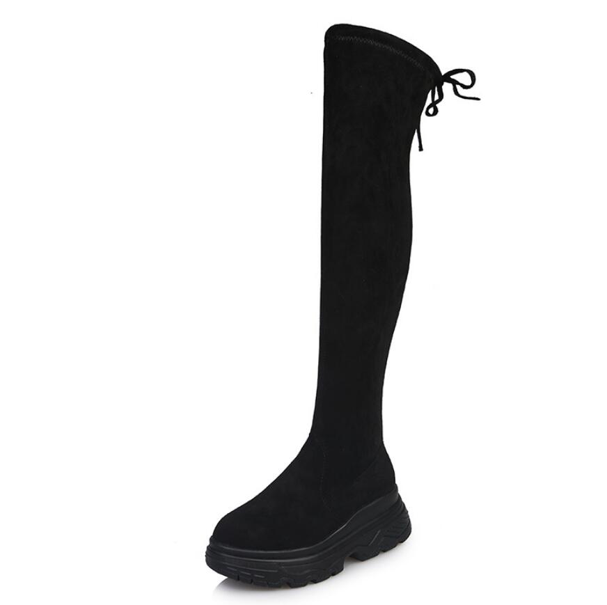 Stretch Fabrics Over The Knee woman High Boots Height Increasing Round Toe platform Women Shoes Autumn Winter Casual Long Boots