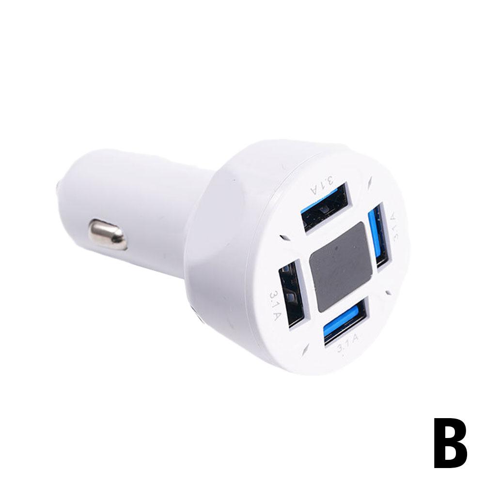 Car Charger 3.1A Four In One 4-port Vehicle Charger With Display One Digital Trailer Ports And Multiple With Voltage Q1X9: Dark Grey