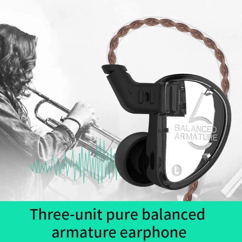 KZ AS06 Oortelefoon 3BA Balanced Armature Driver HIFI Bass Hoofdtelefoon In Ear Monitor Sport Headset Noise Cancelling Oordopjes Groen
