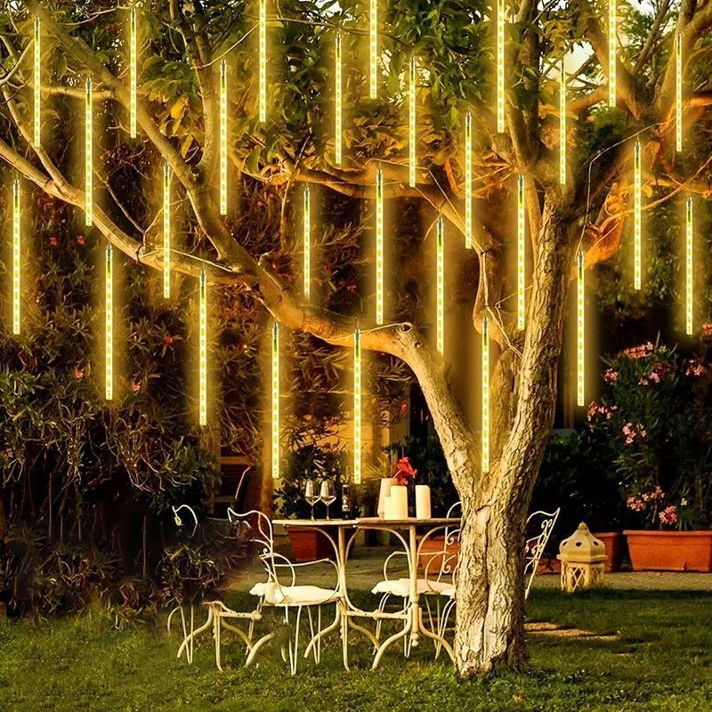 Guirlande lumineuse Led, décoration extérieure de noël pour arbre de jardin, 8 tubes 30/50cm, pluie de météores solaire, lumière féerique de