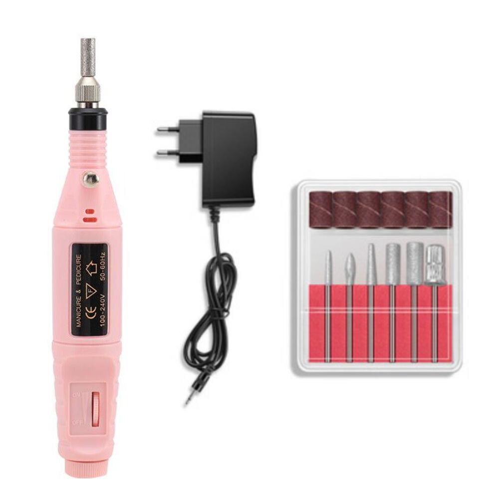 1 Set Electric Nail Drill Machine Kit Manicure Machine Nail Art Pen Pedicure Gel Ceramic Nail File Nail Art Tools: Pink / UK Plug