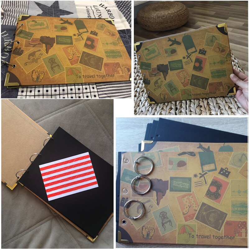 Diy bryllup fotoalbum kohud papir håndlavet rejse tema fotoalbum familie hukommelse rekord scrapbog album