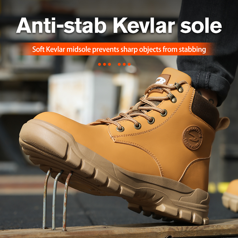 Botas de seguridad cómodas y impermeables para el trabajo, botas protectoras de cuero, zapatos industriales antigolpes y antipinchazos
