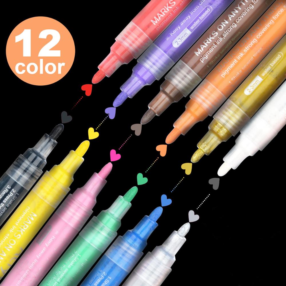 12 farver tegning maleri kunst pen gør-det-selv permanent maling tusch pen vand blyant sæt til keramisk sten glas kontor kunstartikler