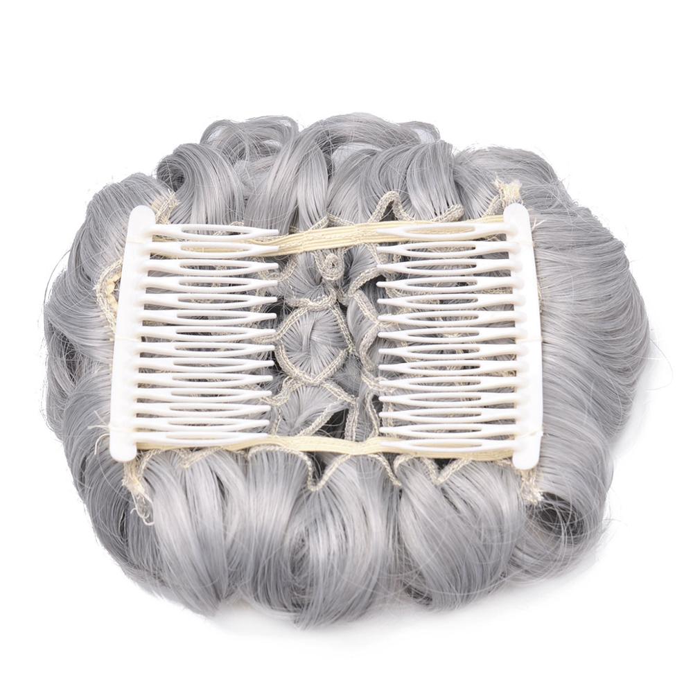 Delice – Chignon en filet élastique pour femme, postiche synthétique, bouclé, , gris, avec deux peignes en plastique, couvre-cheveux, accessoire de mariage