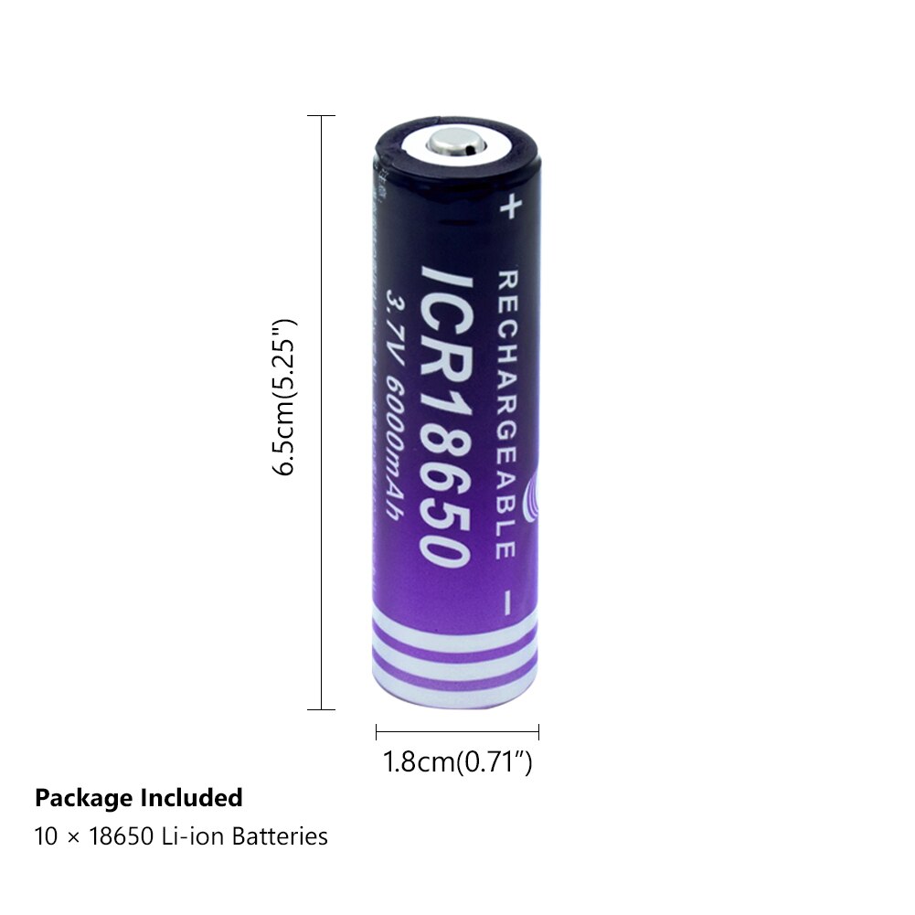 1/2/4/6/8/10 stk 18650 batteri 3.7v 6000 mah kapacitet batteri li-ion genopladelig icr 18650 battericelle til bil/legetøj/lommelygte