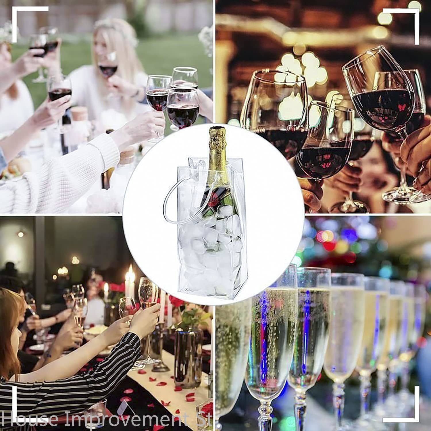 3 Stück Wein kühler zusammen klappbarer klarer PVC-Beutel Wein kühltasche mit Griff Eis Wein beutel für Champagner Bahre Getränke