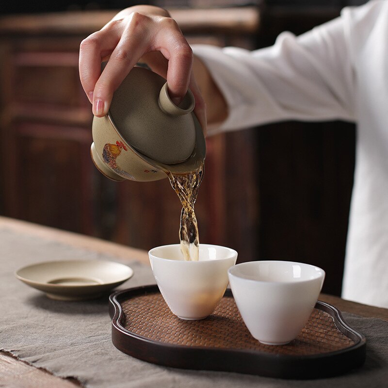 Chinese Pottery Gaiwan Tea Set Hand Painted Ceramic Gaiwan Porcelain Tea Cups And Saucers Travel Kung Fu Tea Set Retro Cup