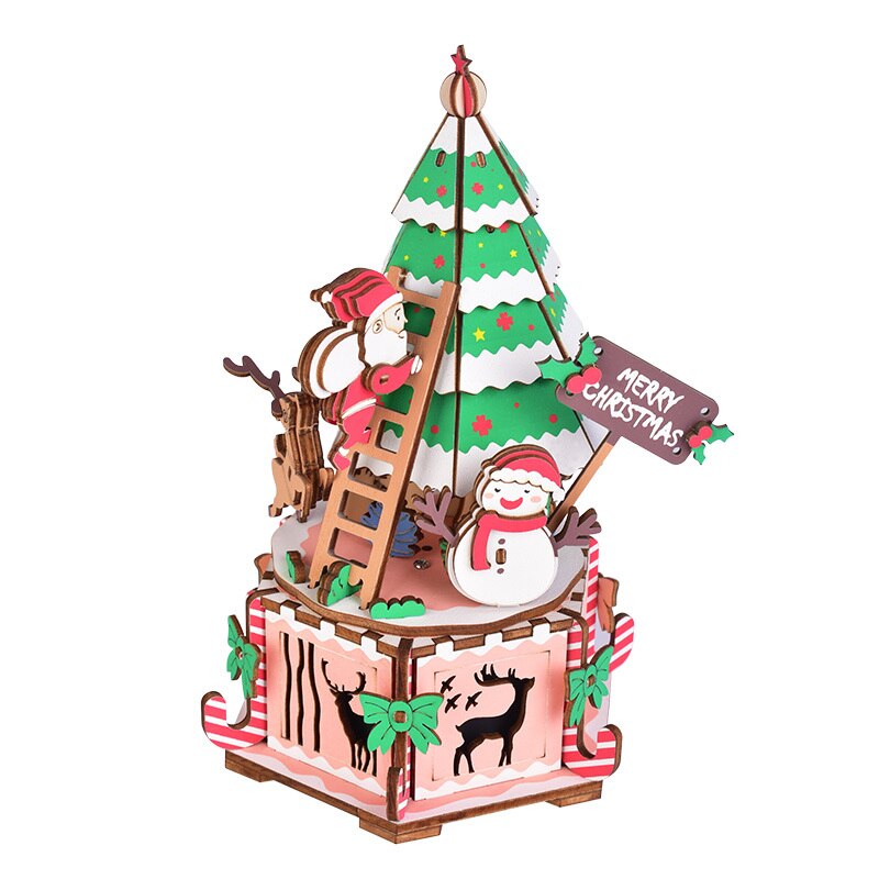Sampaco Christmas Daydream DIY Music Box Dollhouse Miniature Wood Model Building Toys MUB06