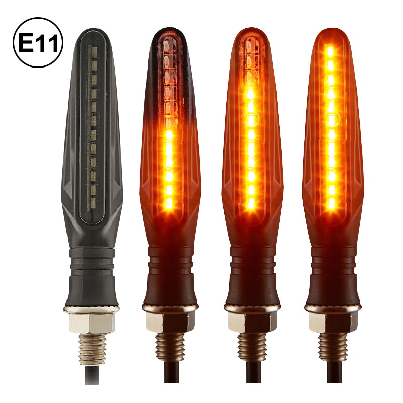 Luz LED de intermitentes E11 para motocicleta, luces traseras de frenado, intermitente de agua fluida, DRL, intermitente, IP68, flexible, 335SMD: 4PCS E11