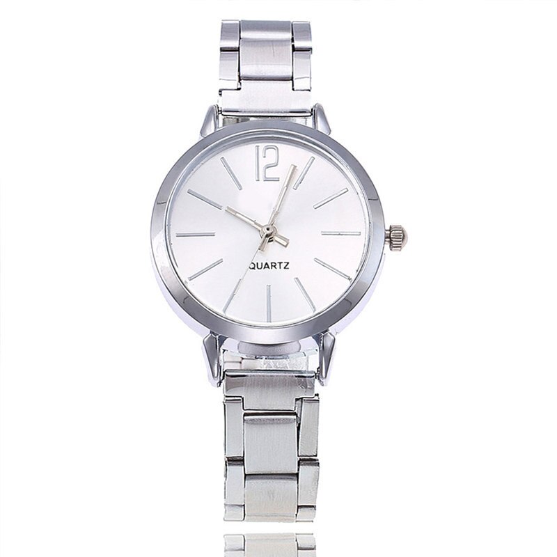Modern Women Watch Rose Gold Quartz Mesh Stainless Steel Strap Casual Wrist Watch Woman Montre Femme: SilverWhite