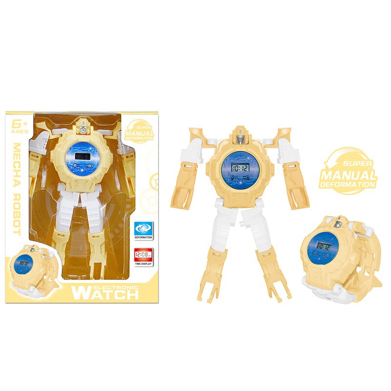 Cross Border Stall CHILDREN'S Cartoon Electronic Transformers Robot Watch Douyin Toy Items: Yellow Colorful Box