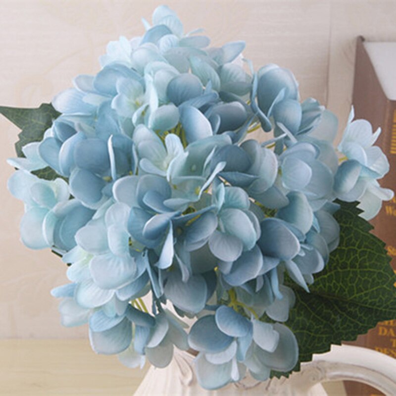 Kunstige hortensia blomster enkelt bryllup hortensia kunstige blomster silke blomst buer jul hjem dekorative blomster: Blå