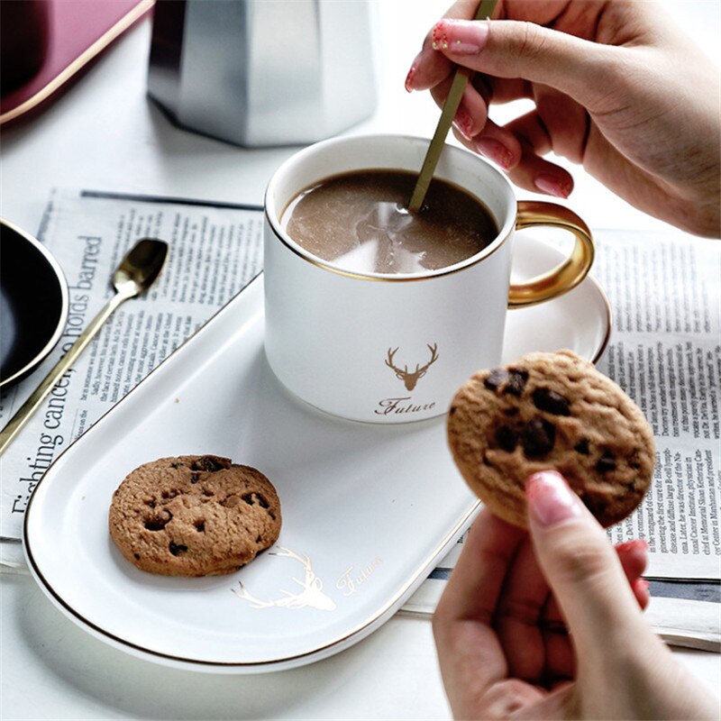 European Phnom Penh Ceramic Coffee Cup with Saucer and Spoon Sets Tea Cup Milk Breakfast Mugs Dessert Plate Cake Tray Drinkware
