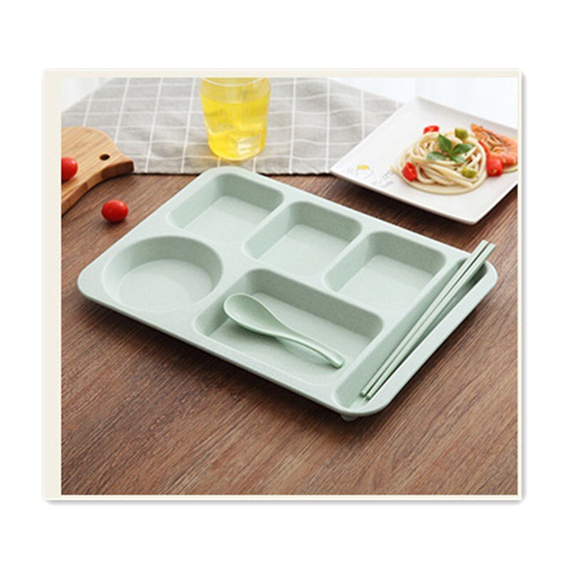 Assiette incassable en plastique, paille de blé, compartiment en plastique, cantine ménage, service de couverts, accessoires de cuisine, service de vaisselle: green Without bowl