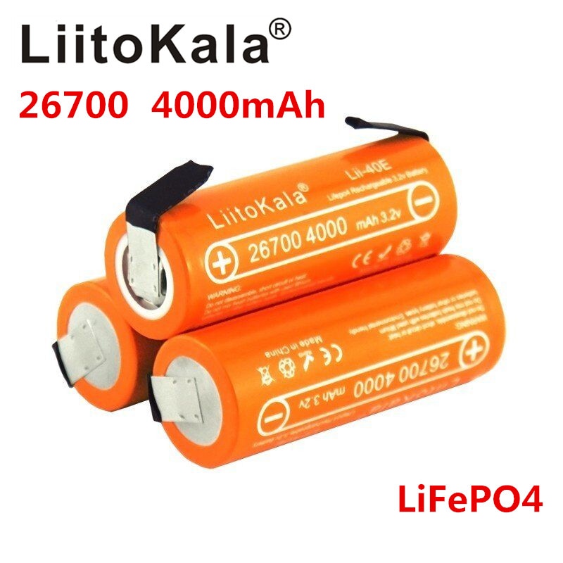 LiitoKala Lii-40E 3.2V 26700 rechargeable LiFePO4 battery pack 4000mah lithium cell for 24V e-bike powe +DIY Nickel sheets