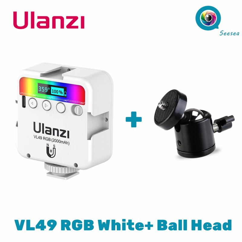 Ulanzi VL49 Mini RGB Video Licht Beleuchtung für Fotografie pavotube RGB LED Video Kamera Licht Vlog Füllen Licht Live: RGB Weiß Ballhead