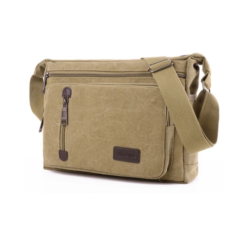 Canvas schoudertas voor flessen, heren en dames, casual, eenvoudig, retro, crossbody, vierkant, meerlaags