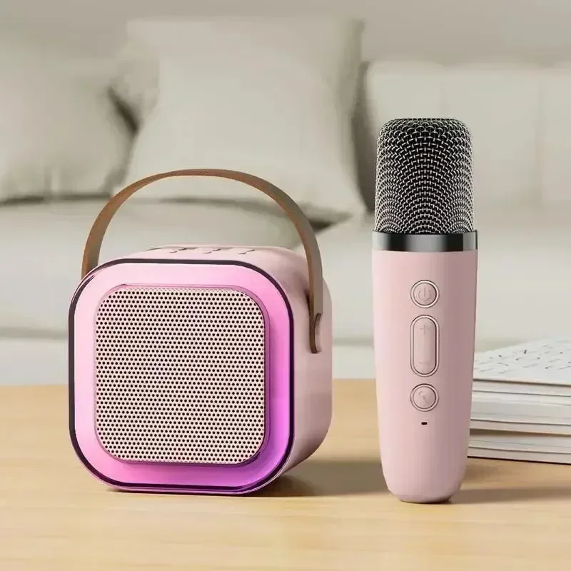 K12 Wireless Bluetooth Speaker Multifunction with 2 Microphone RGB Portable Music Player Karaoke Machine for Child Home: Transparent