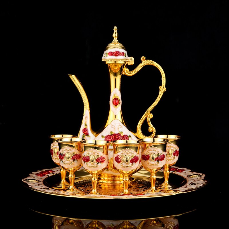 Ensemble de bouteilles de vin style palais rétro européen, 1 ensemble, fournitures de maison, de mariage, de , ensemble de flacons de hanche en métal, ornements, de noël: 6