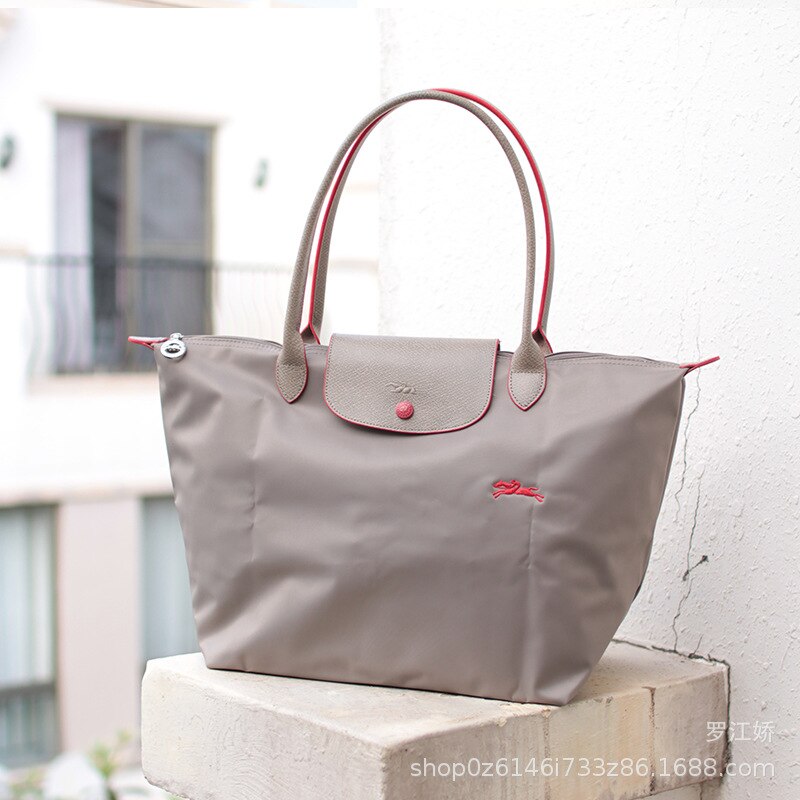 Lange griff große bestickte knödel tasche wasserdichte pendler tasche handtasche nylon leinwand tasche: brown