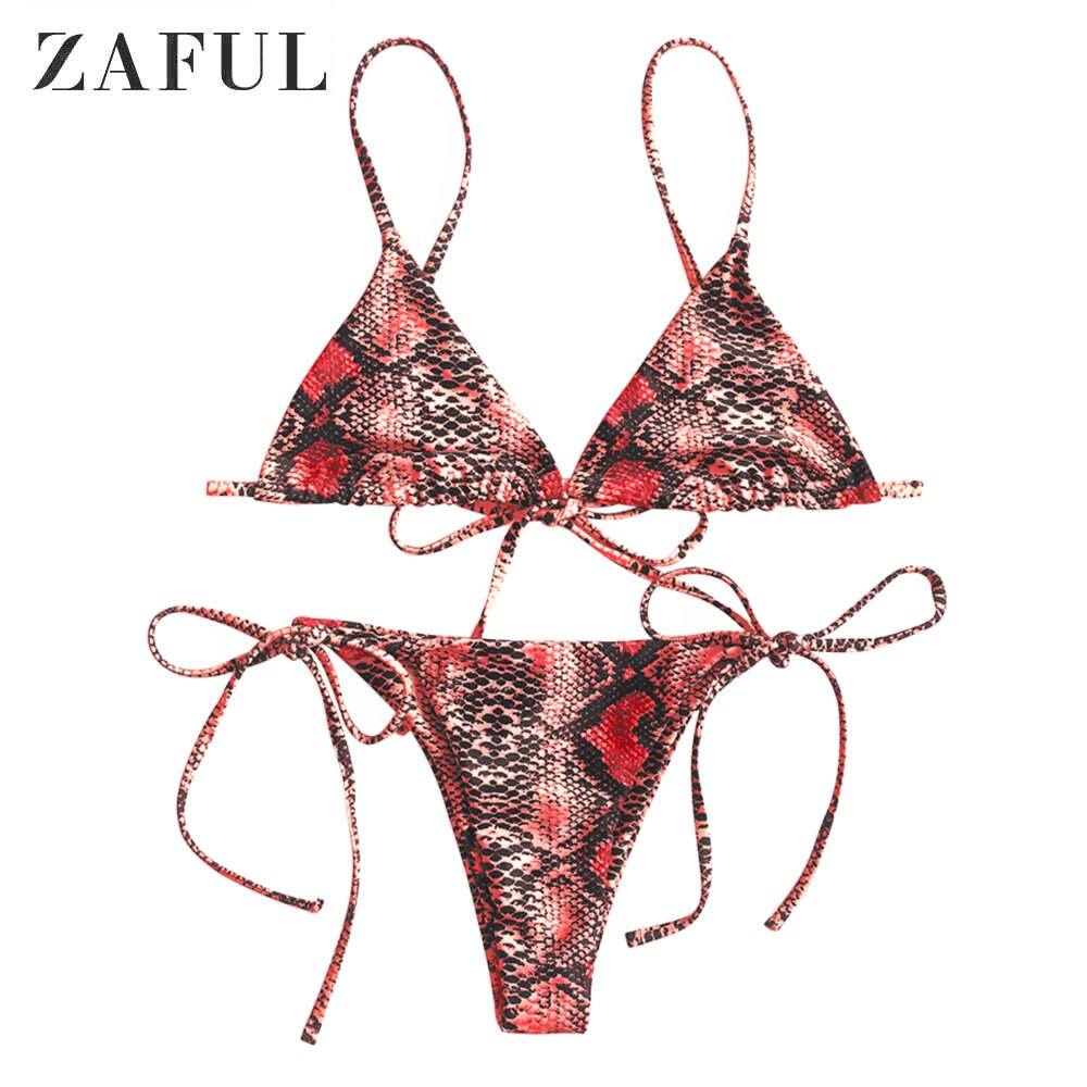 Zaful Snake Print Hoge Been Cami Bikini Badmode Voor Vrouwen Spaghettibandjes String Bikini Sets Lage Waisted Twee Stukken Badpak: Multib / L