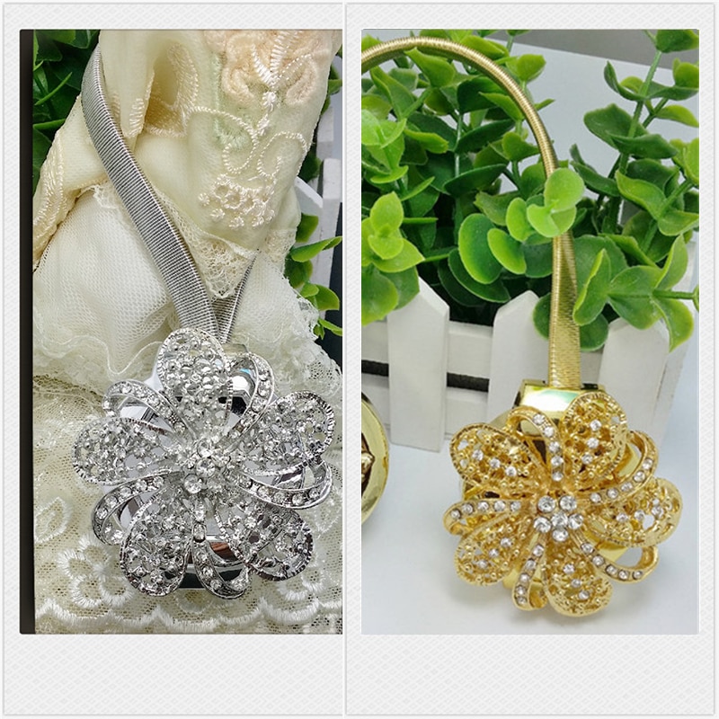 2 st blomformad magnet gardin knytband magnetisk infällbar gardin dekorationsklämma på hållaren knytryggar