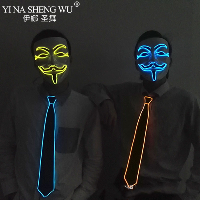 Men Glowing Tie EL Wire Neon LED Luminous Tie Glasses Cosplay Party Haloween Christmas Luminous Light Up DJ Bar Club Stage Prop