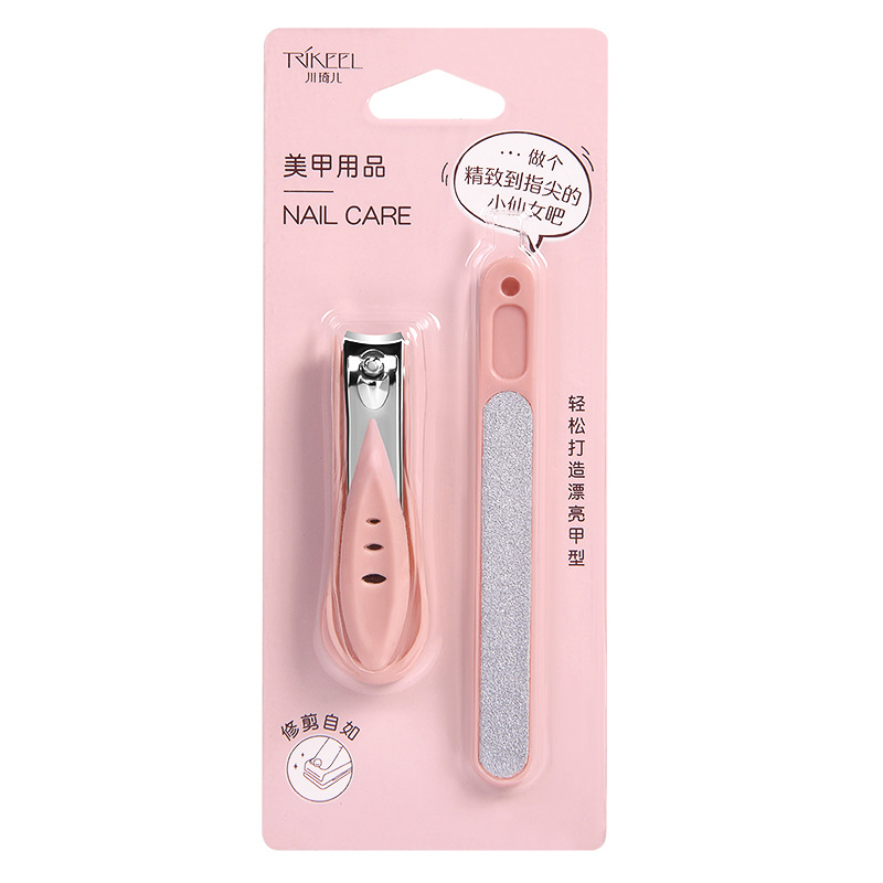 2 P/set Nagelknipper Slijpen Bestand Cutter Trimmer Manicure Pedicure Remover Nail Pusher Manicure Pedicure Tool Rvs: pink