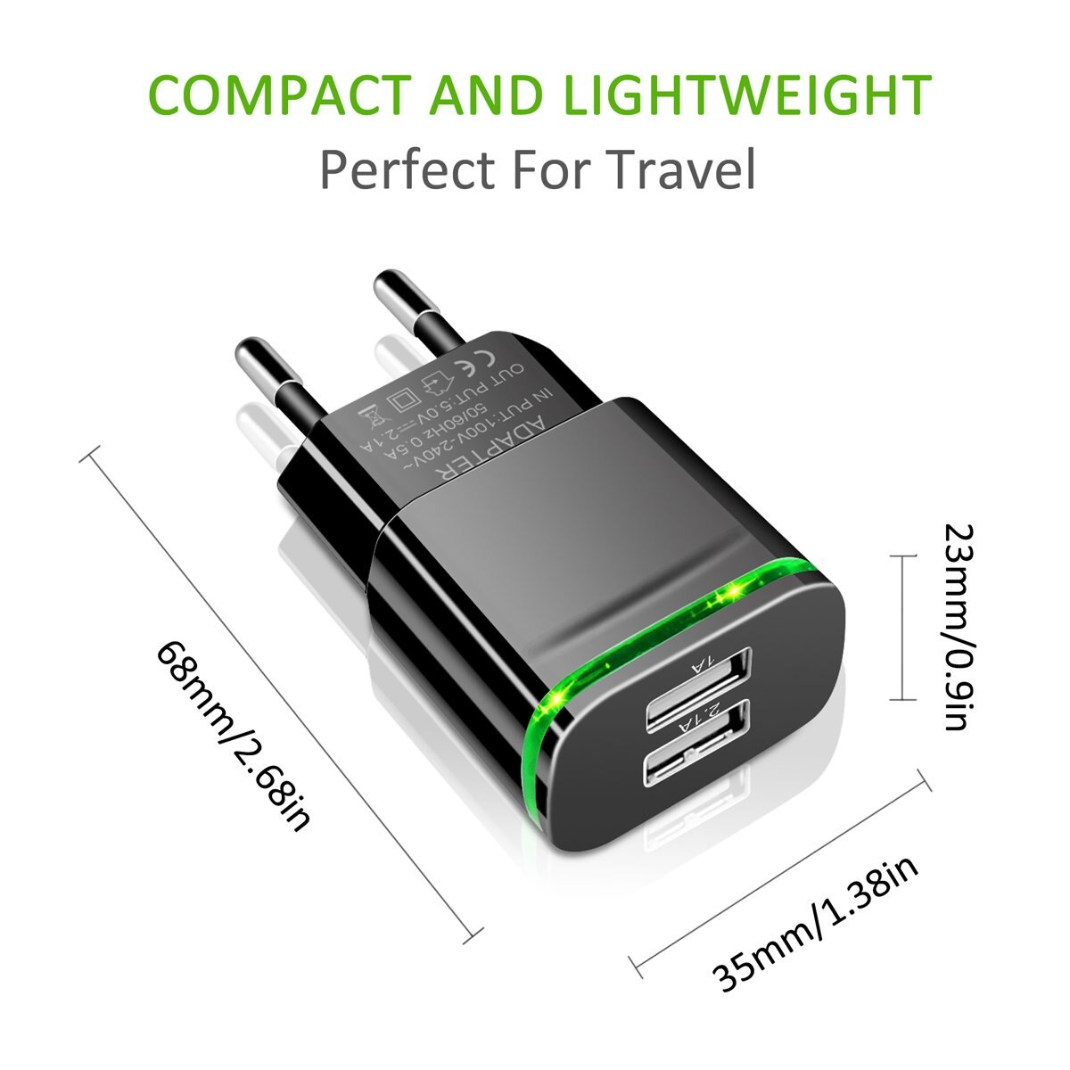 5V 2.1a/1a 2 Ports USB lampe LED verte Prise UE Chargeur Rapide Adaptateur de Câble Pour LG K10 K4 K5 K7 K8 Q6 X puissance K220DS G4 G5