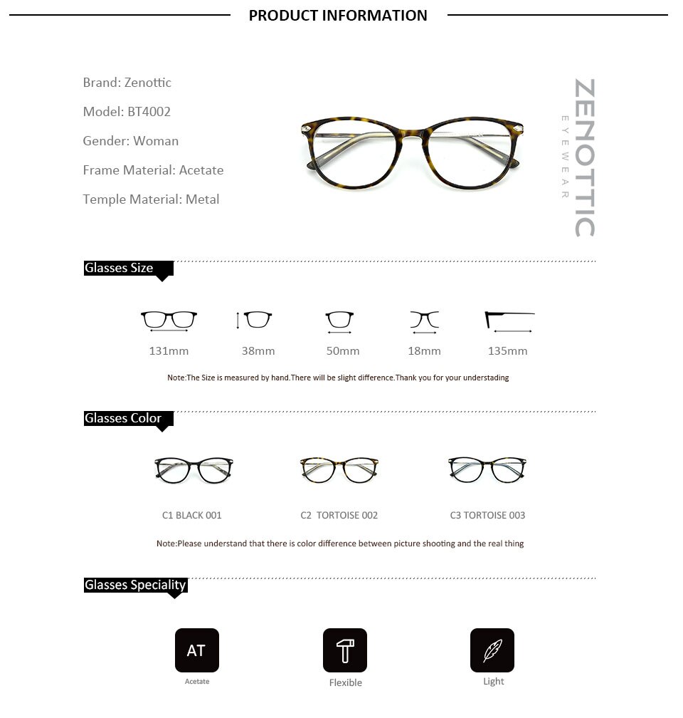 Zenottic retro acetaat brilmontuur voor dames, bril op sterkte, mannelijke nerd, bijziendheid, optische bril met heldere lenzen, brillen