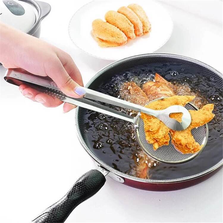 Colador de acero con Clip para alimentos, colador de malla para freidor de bocadillos, barbacoa Tong, filtro malla cuchara, colador de alimentos fritos