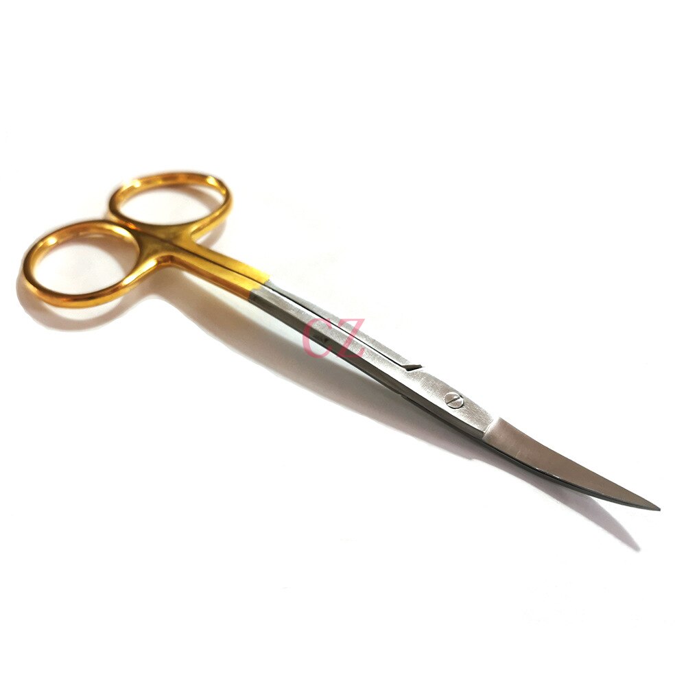Gold handle stainless steel 11cm bending scissors suture removal scissors cosmetic eye scissors