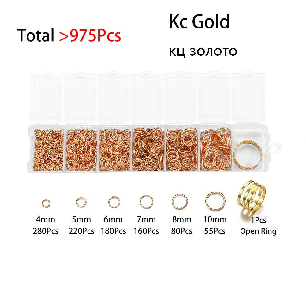 975 Pz/set 4 5 6 7 8 millimetri Anello di Salto Aperto Anello Aperto Connettori FAI DA TE Per La Collana Della Catena Monili Che Fanno set di Trovare Accessori kit: Kc Gold