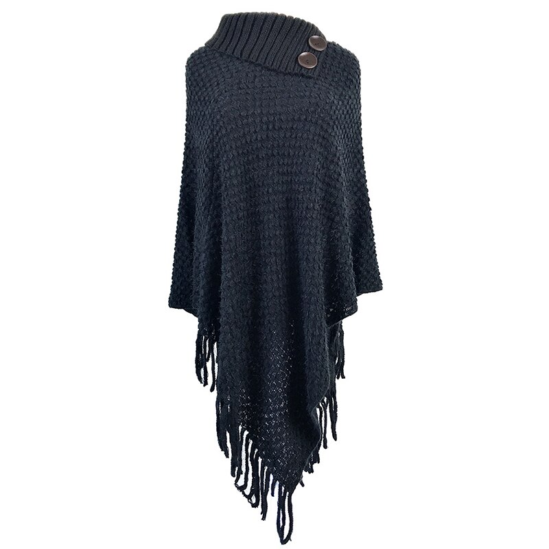 Winter Gebreide Poncho Capes Kwasten Effen Sjaal Trui Poncho Jas Onregelmatige Lange Mouwen Vrouwelijke Capes: Navy Blue
