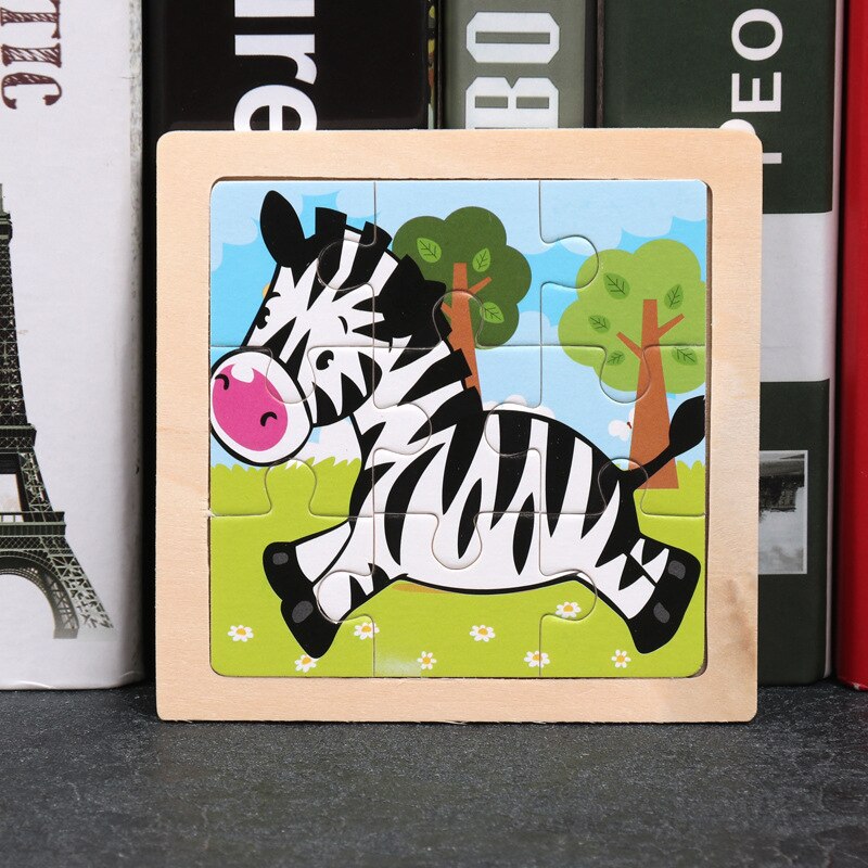 3D Puzzle Wooden Toys jigsaw puzzle Cartoon Animal Traffic Puzzles for Kids Educational Cognitive Toy 9 Pieces 11x11cm: Zebra