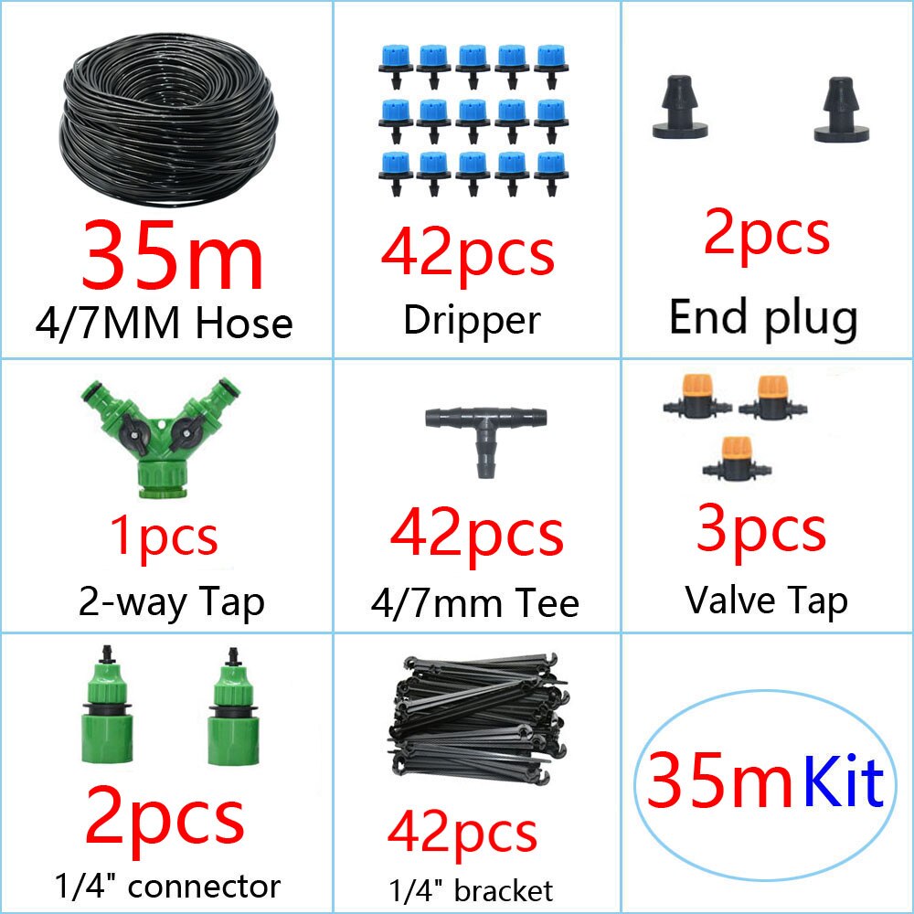 DIY Drip Irrigation System Automatic Watering Garden Irrigation Micro Drip Watering Kits with 8 Holes Drippers Sprinklers: 35M Kit