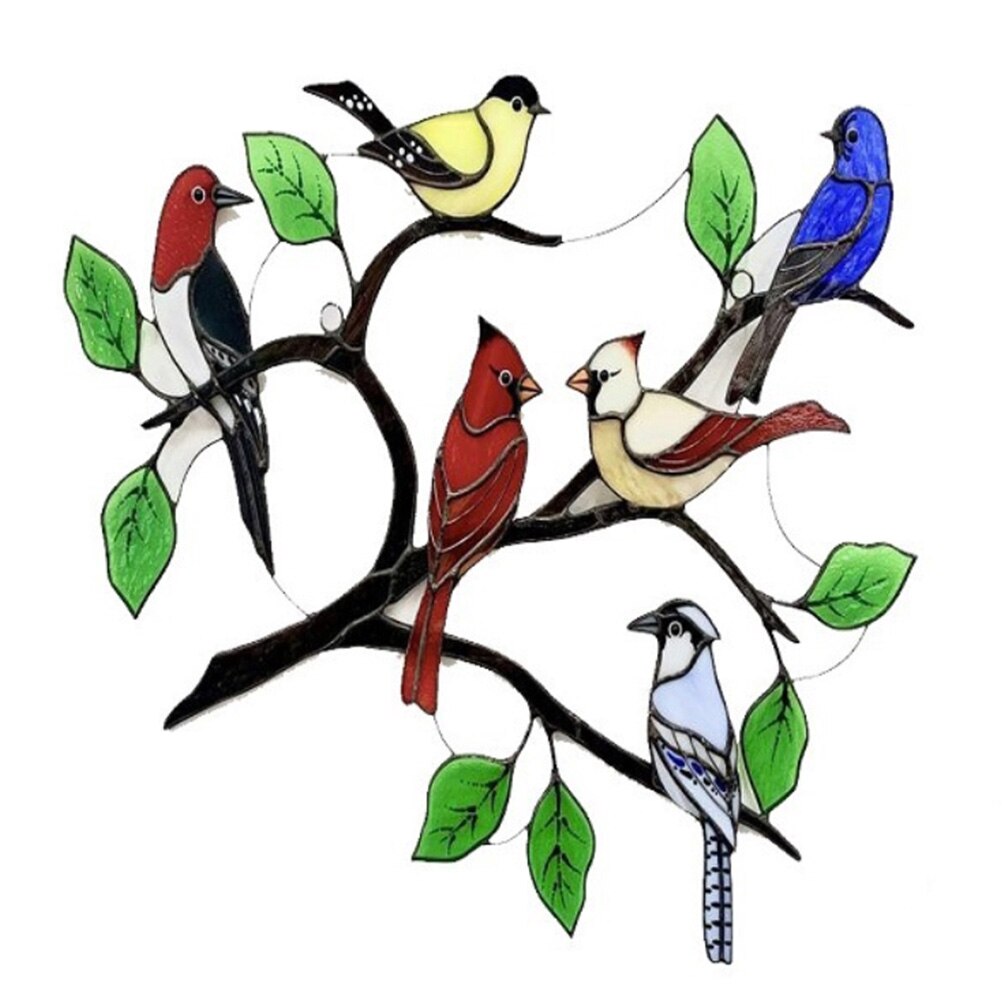 Painted Birds Home Decoration Stained Glass Window Panel Stained Glass Bird Ornaments Window Suncatcher Mother'S Day: Default Title