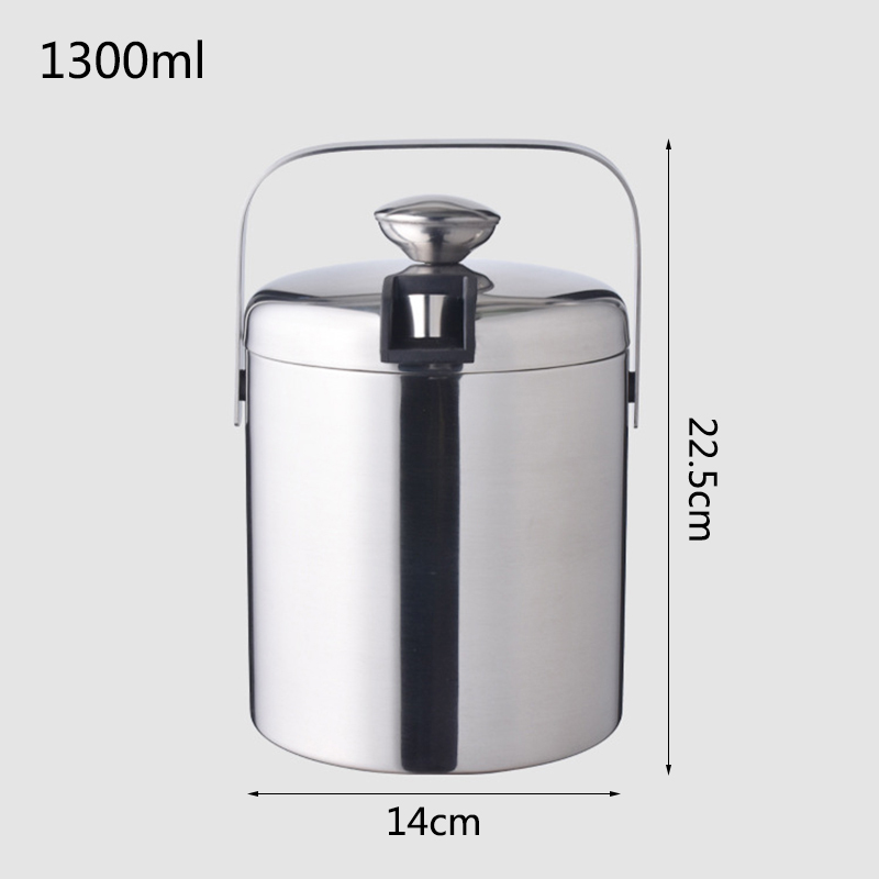 Goalone 1.3l ishink i rostfritt stål bärbar dubbelväggisolerad hink med lock istång hotellchampagne dryckeshink: T19-1