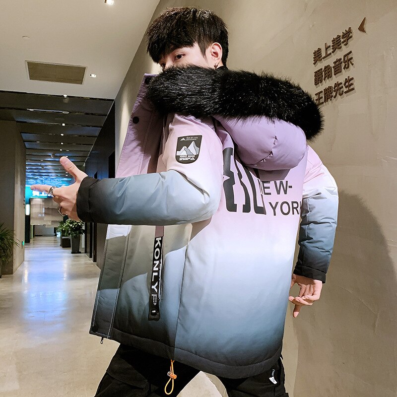 Pelskrage for menn vindtett parkas vinterjakker hette tykk jakke menn tykk uformelt yttertøysjakke plus size jakke