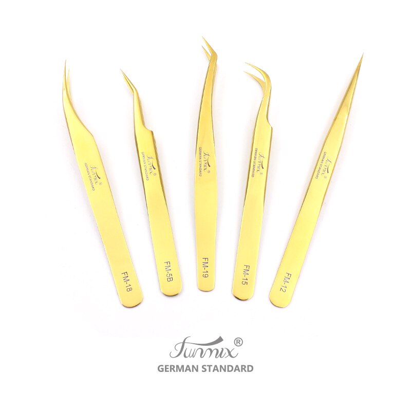 Funmix Gouden Kleuren Premium Beauty Make Pincet Voor Wimpers Extension Pinzas Super Precisie