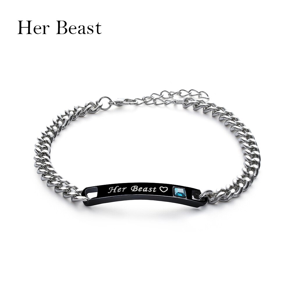 Un par de encantadoras pulseras a la para hombre y mujer, de Her King, su Reina, corona de cristal romántica, accesorios de , joyería de mano: Her Beast