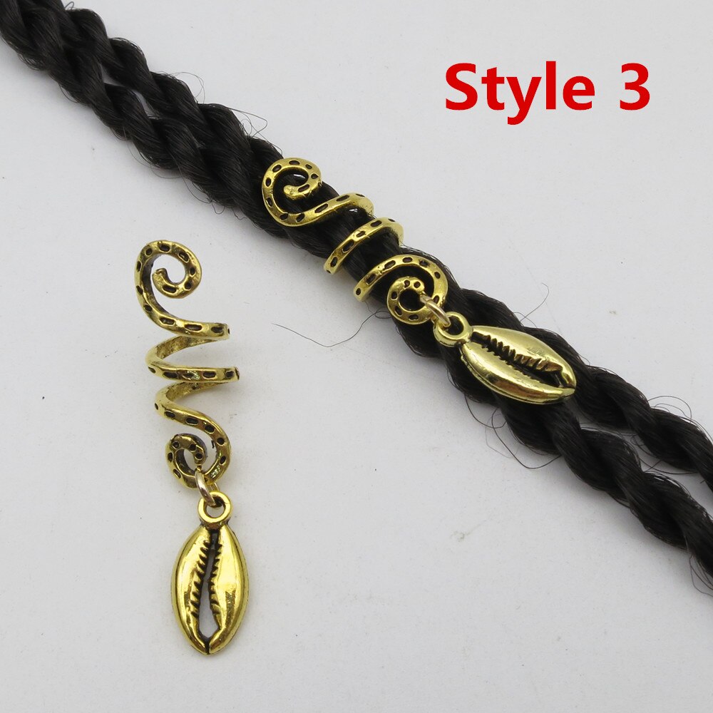 Breloques tressées dorées en spirale Viking, différentes breloques pour cheveux, redoute barbe, redoulock perles, clips, anneaux, accessoires pour cheveux, 2 pièces/paquet: 2pcs Style 3