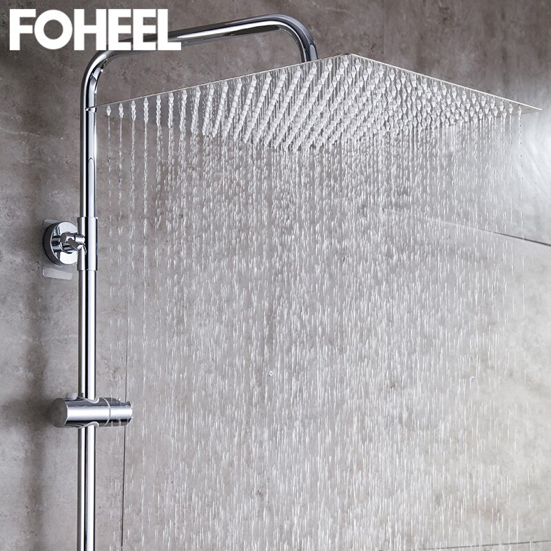 16/12/10/8/6 Inch Square Polished Chrome Stainless Steel Shower Heads Bathroom Rainfall Bath Accessories Stable Holder