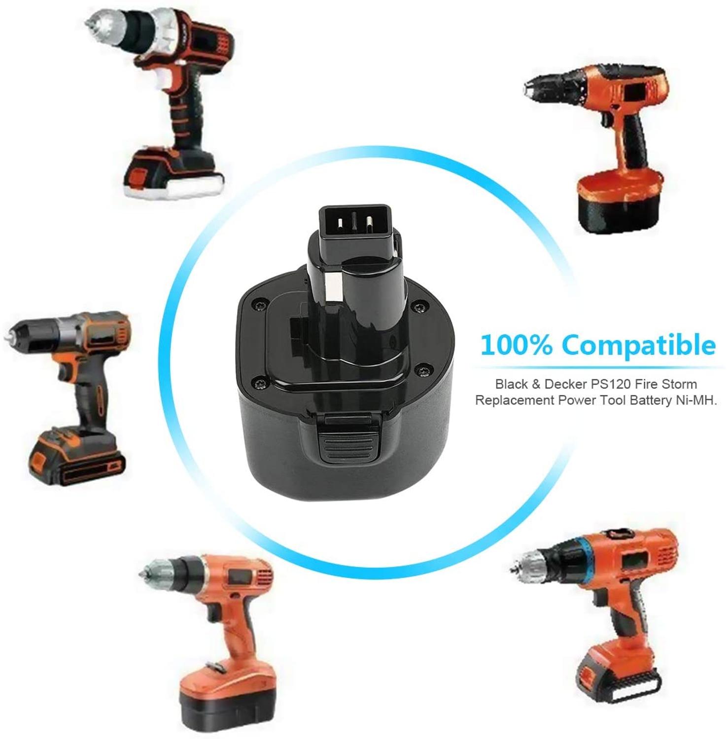 PS120 Battery 9.6V NI-MH Black and Decker Replacement Battery A9242 A9251 FSB96 PS120 PS120A CD9602 CD9600 CD231K CD231 Battery