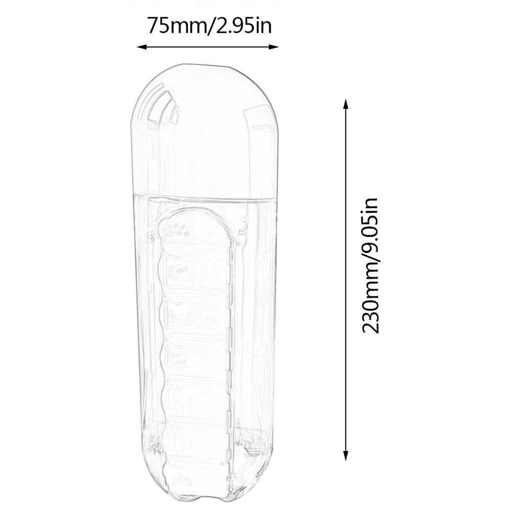 Outdoor Carrying Handig Twee-In-Een Plastic Single-Layer Cilindrische Water Fles Met Geneeskunde Doos Capsule Cup