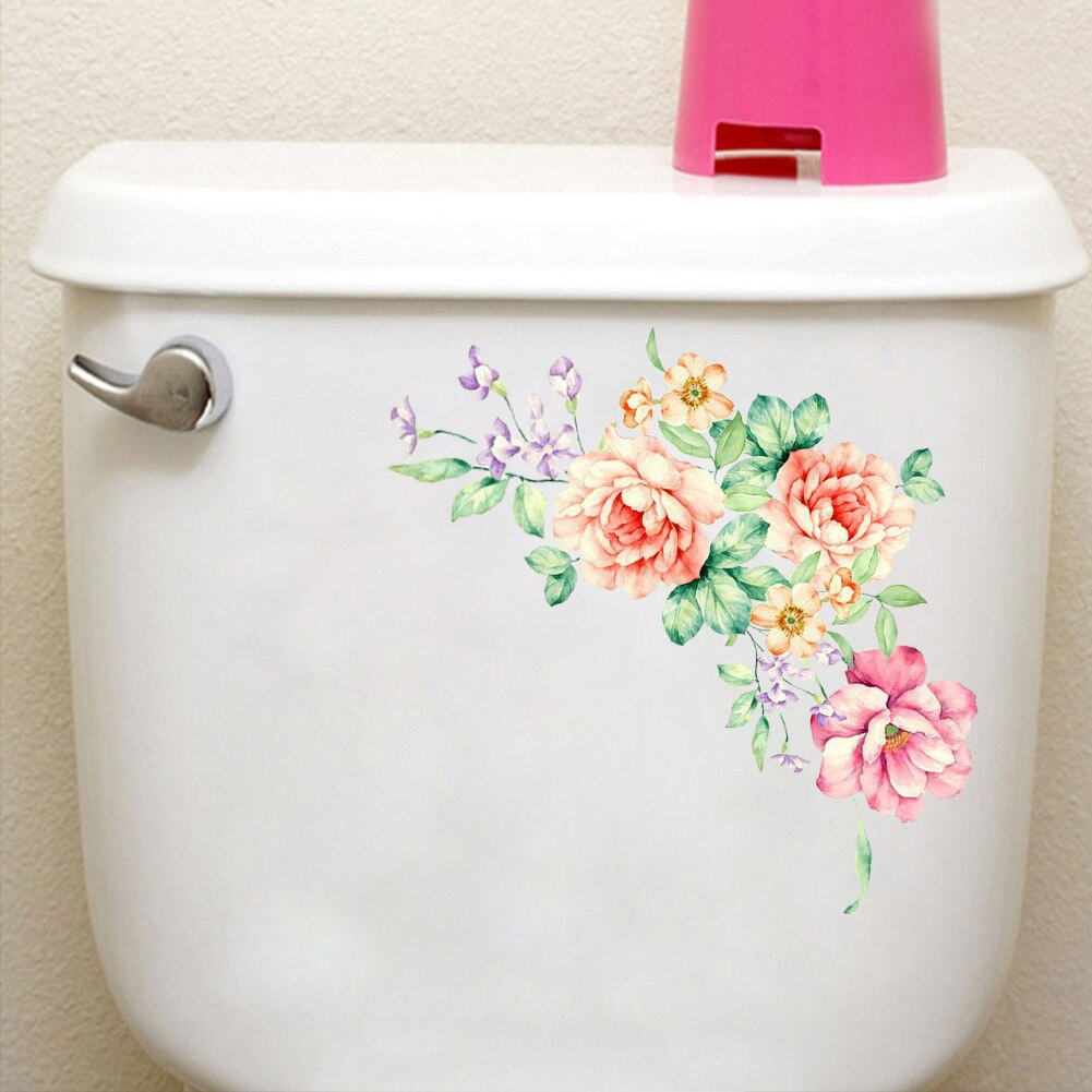 Pvc farverige blomster køleskab diy pæon blomst garderobe dekoration 3d smukke badeværelse selvklæbende væg klistermærke toilet mærkater