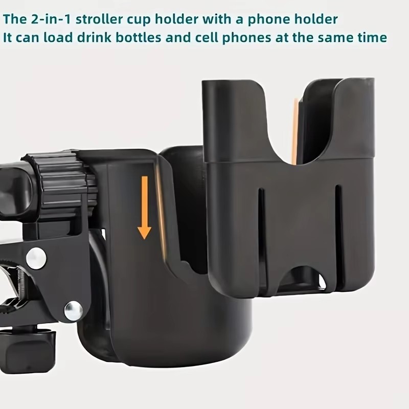 2-in-1 universele kinderwagen bekerhouder met telefoonhouder, universele fleshouder voor rolstoel kinderwagenaccessoires
