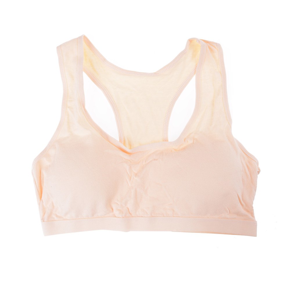 1PCS Wireless Teens Girls Sports Bra Puberty Underwear Teenager Girls Sport Bra Chest Pad Cotton Young Girls Training Bra: Nude