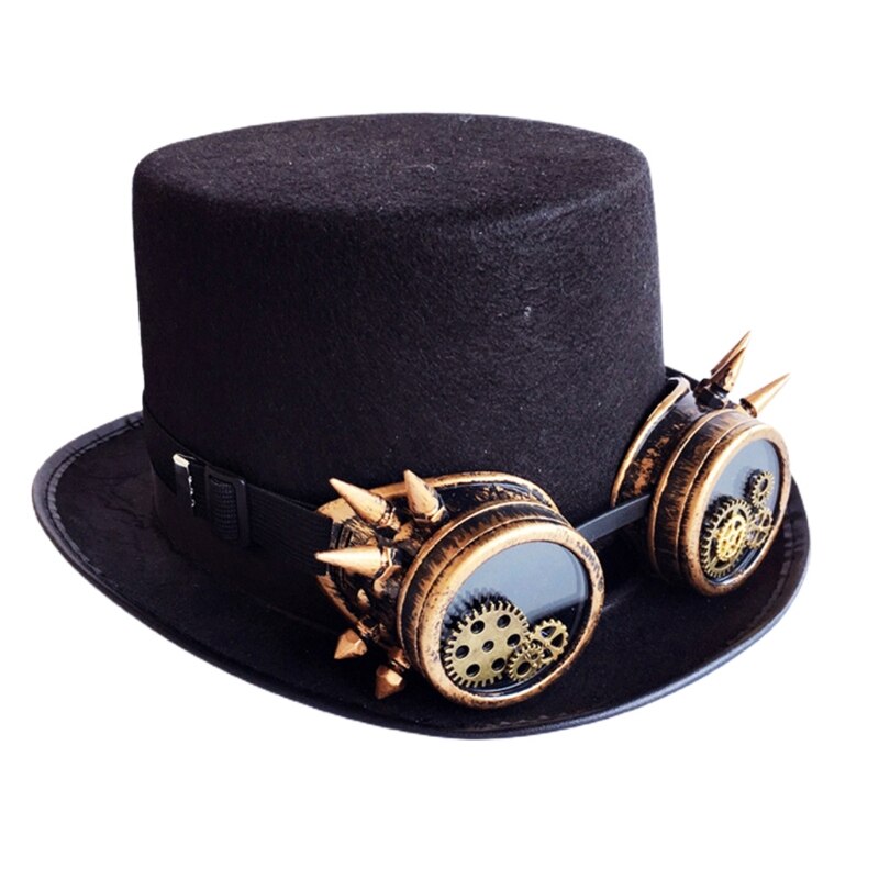 Vintage svart steampunk hatt utrustning glasögon punk hatt gotisk huvudbonad festdekoration hatt halloween tillbehör: A